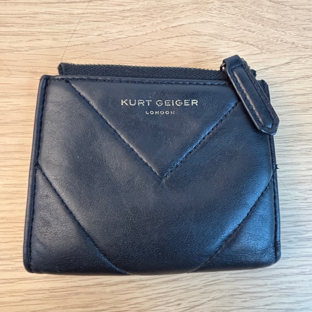 Kurt Geiger London Black Lamb Nappa Leather Quilted Mini Chevron Zip Wallet